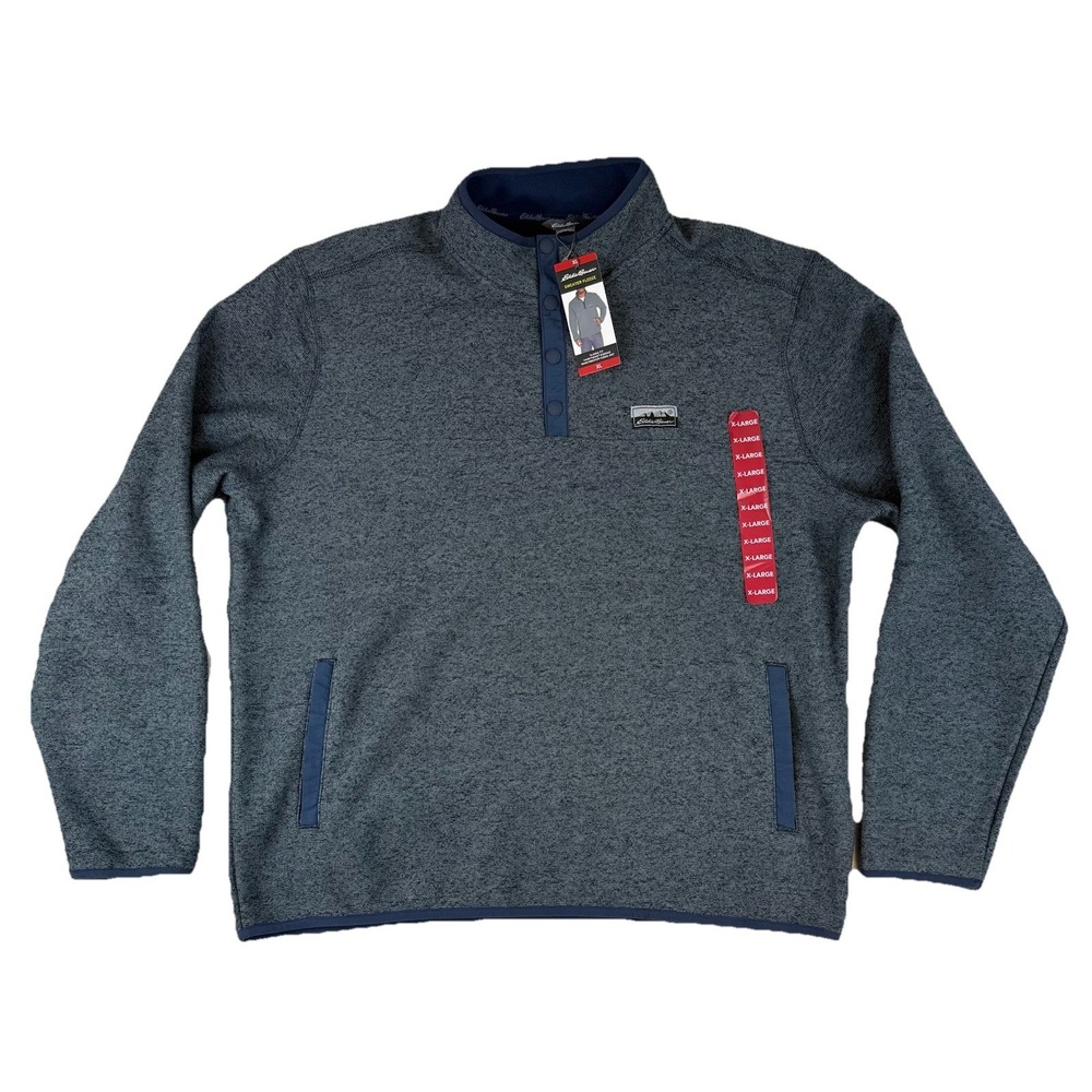 Eddie Bauer Quarter‎ Snap Sweater Fleece Mens XL Navy Pullover EB001061 F23 NWT